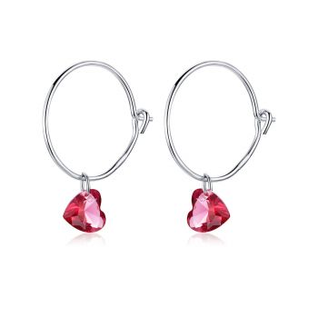 Cercei din argint Red Hearts Hoops