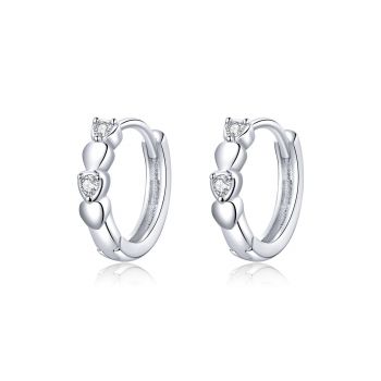 Cercei din argint Simple & Shiny Hearts Hoops