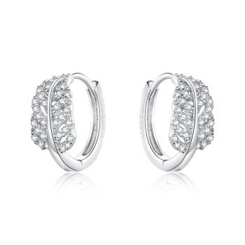 Cercei din argint Sparkling Leaves Hoops de firma originali