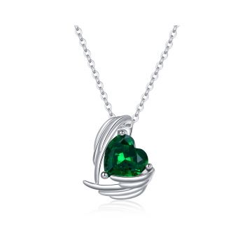 Colier din argint Dark Green Winged Heart