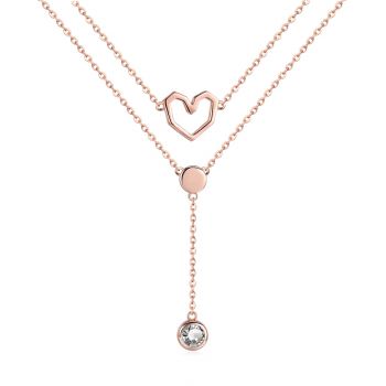 Colier din argint Rose Gold Double Layer Heart Chain