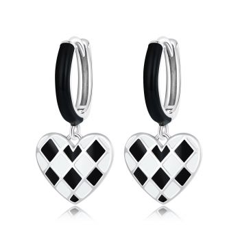 Cercei din argint Black And White heart