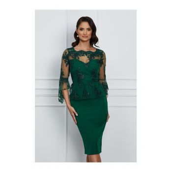 Rochie eleganta verde cu dantela si sclipici la bust