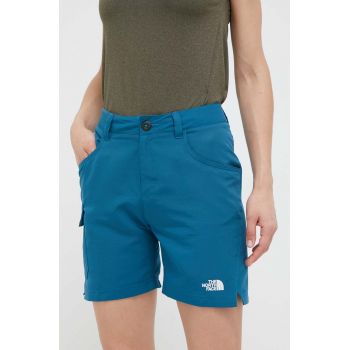 The North Face pantaloni scurți outdoor Horizon culoarea turcoaz, neted, high waist