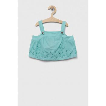 United Colors of Benetton bluza de bumbac pentru copii culoarea turcoaz, neted