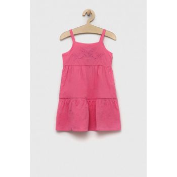 United Colors of Benetton rochie din bumbac pentru copii culoarea roz, mini, evazati
