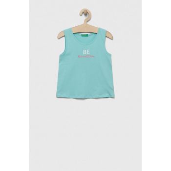 United Colors of Benetton top din bumbac pentru copii culoarea turcoaz