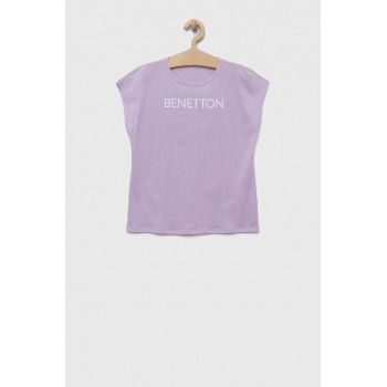 United Colors of Benetton tricou de bumbac pentru copii culoarea violet