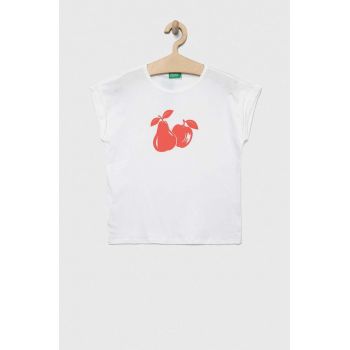 United Colors of Benetton tricou de bumbac pentru copii culoarea alb