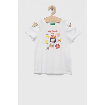 United Colors of Benetton tricou de bumbac pentru copii culoarea alb