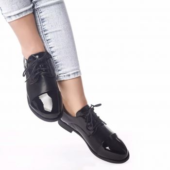 Pantofi casual lielle negru piele ecologica lacuita