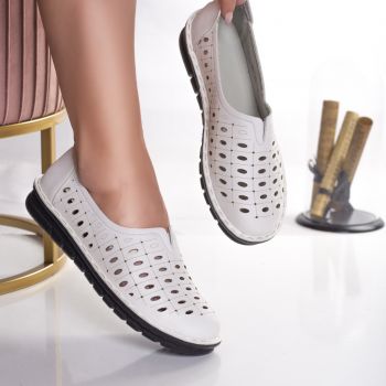 Pantofi dama casual albi piele ecologica ploio