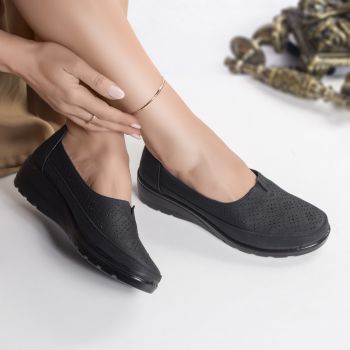 Pantofi dama casual negri piele ecologica resa