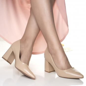 Pantofi dama cu toc bej din piele ecologica furga Pantofi dama cu toc bej din piele ecologica furga