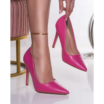 Pantofi dama cu toc fucsia din piele ecologica senna