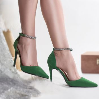 Pantofi dama piele eco intoarsa verde tolib