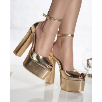 Sandale dama cu toc bronze piele eco beneda