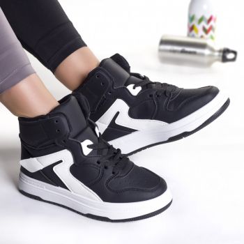 Sneakers dama piele eco negru alb maram