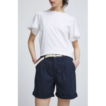 Medicine pantaloni scurți femei, culoarea bleumarin, uni, medium waist