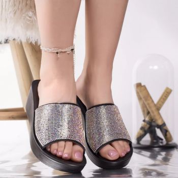 Papuci eleganti pemota argintiu glitter