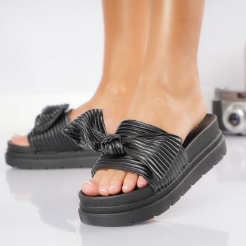 Papuci dama cu platforma negri din piele ecologica Tana de firma originali