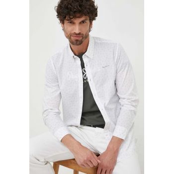 Pepe Jeans camasa din bumbac Cuxton barbati, culoarea alb, cu guler button-down, slim