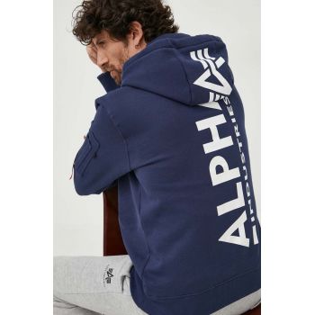 Alpha Industries bluza barbati, culoarea albastru marin, cu glugă, cu imprimeu