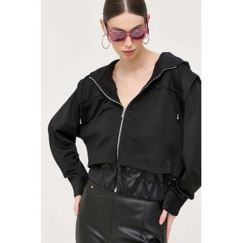 BOSS bluza femei, culoarea negru, cu glugă, neted