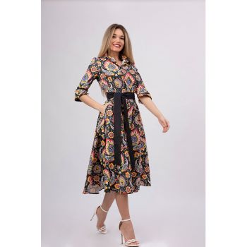 Rochie-camasa evazata cu cordon in talie