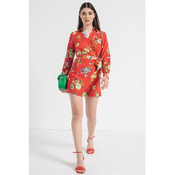 Rochie cu croiala petrecuta - decolteu in V si model floral