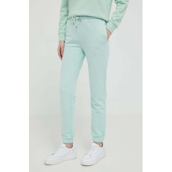 Gant pantaloni de trening culoarea verde, neted