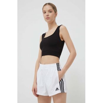 adidas pantaloni scurți femei, culoarea alb, cu imprimeu, high waist HA7154