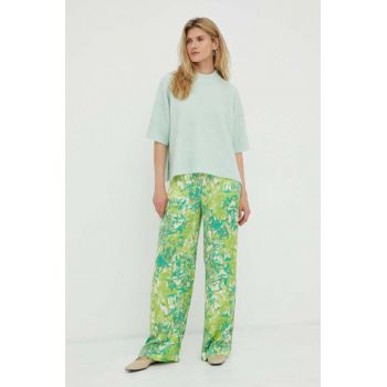 Gestuz pantaloni femei, culoarea verde, lat, high waist