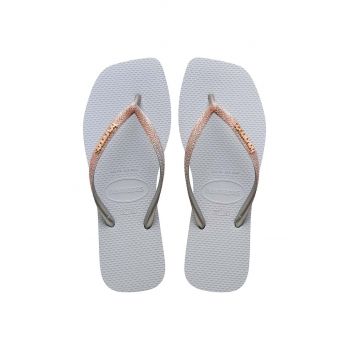 Havaianas slapi SQUARE GLITTER femei, culoarea gri, cu toc plat, 4148102.3498