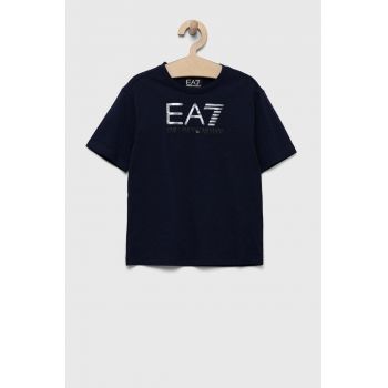 EA7 Emporio Armani tricou de bumbac pentru copii culoarea albastru marin, cu imprimeu