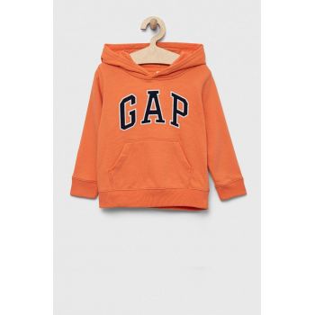 GAP bluza copii culoarea portocaliu, cu glugă, cu imprimeu