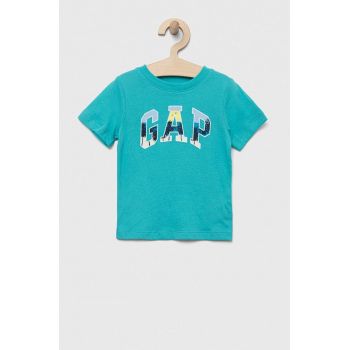 GAP tricou de bumbac pentru copii culoarea turcoaz, cu imprimeu