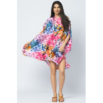 Rochie de plaja tip poncho din matase cu model gen Louis Vuitton