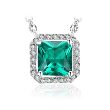 Colier de argint Elegant Square Green Gem