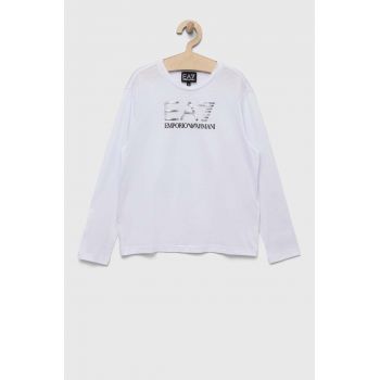 EA7 Emporio Armani longsleeve din bumbac pentru copii culoarea alb, cu imprimeu