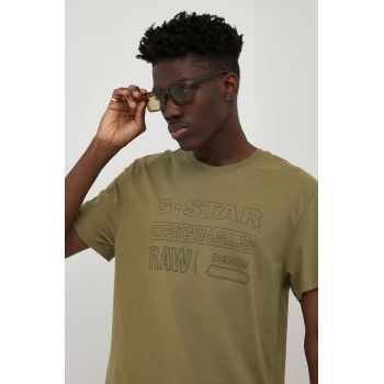 G-Star Raw tricou din bumbac culoarea verde, cu imprimeu