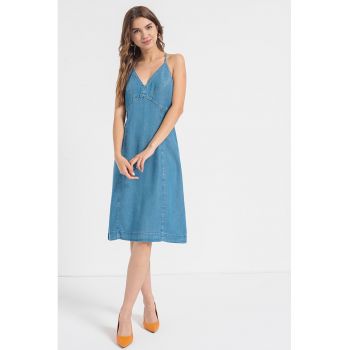 Rochie de denim cu bretele incrucisate