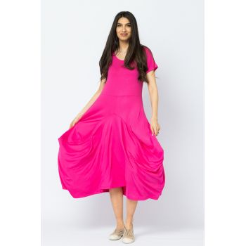 Rochie lunga in colturi, din tricot de vascoza, fucsia