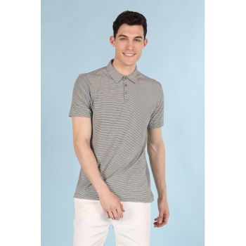 Tricou polo de bumbac cu model in dungi