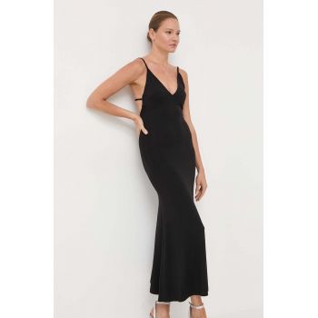 Bardot rochie culoarea negru, maxi, mulata