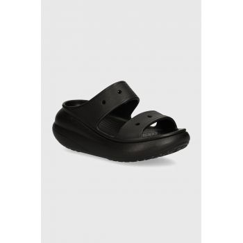 Crocs papuci Classic Crush Sandal femei, culoarea negru, cu platformă 207670