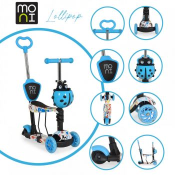 Trotineta evolutiva Moni cu maner parental si sezut Scooter 3 in 1 Lollipop Blue