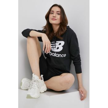 New Balance bluză WT03550BK femei, culoarea negru, cu imprimeu WT03550BK-BK