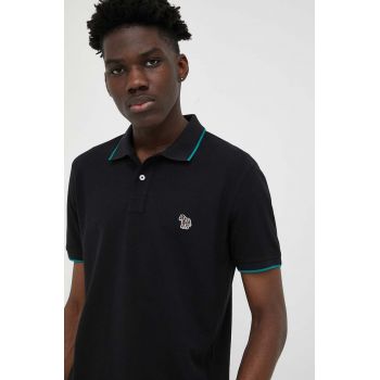 PS Paul Smith polo de bumbac culoarea negru, cu imprimeu ieftin