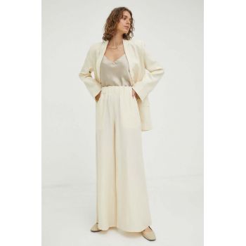 By Malene Birger pantaloni din amestec de in Campine culoarea bej, evazati, high waist